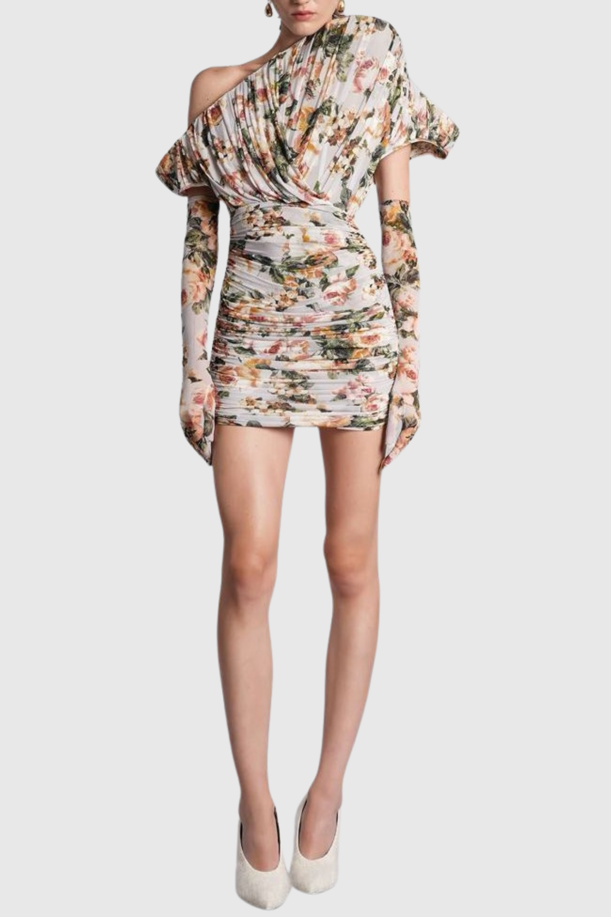 Tyson Floral Print Asymmetric Ruched Mini Dress
