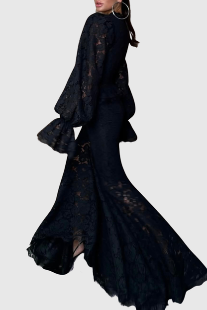 Umeko Lace Blouse & Maxi Skirt Set - Black