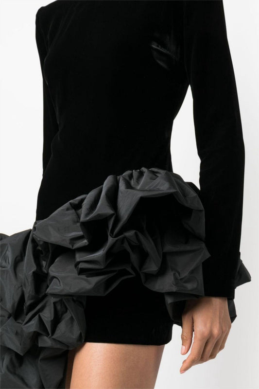 Ursula Velvet Ruffle Long Sleeve Mini Dress