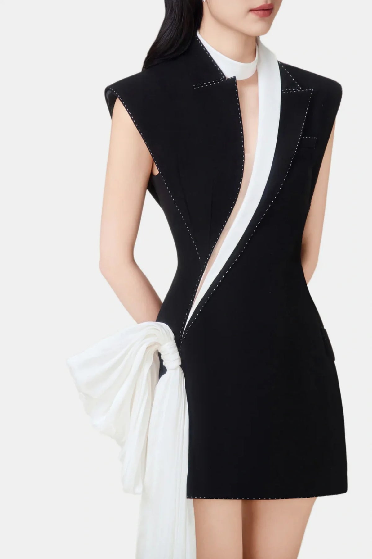 Vequa Asymmetric Sleeveless Blazer Mini Dress