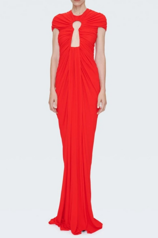 Viceroy Keyhole Mesh Ruched Maxi Dress - Red