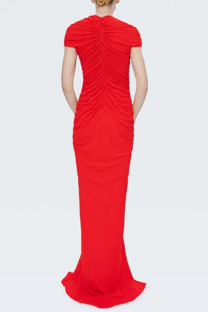Viceroy Keyhole Mesh Ruched Maxi Dress - Red