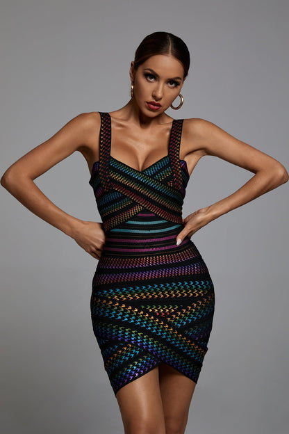 Victoria Rainbow Mini Bandage Dress
