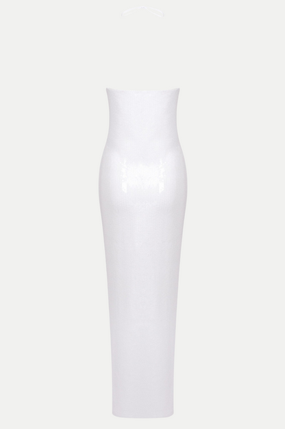Vidonia Halter Floral Sequin Maxi Dress - White