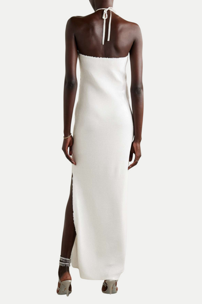 Vidonia Halter Floral Sequin Maxi Dress - White