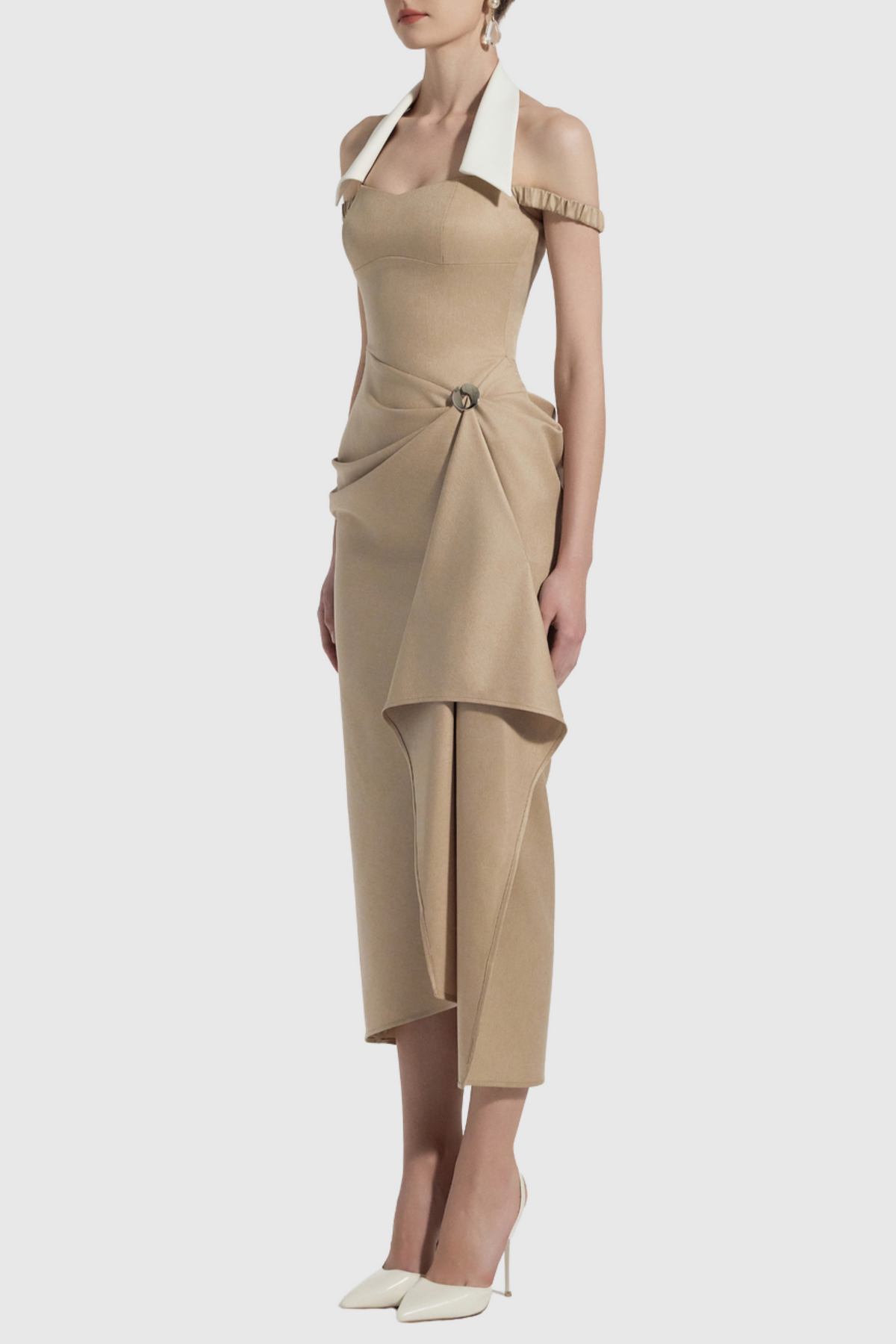 Yarin Collar Draped Midi Dress
