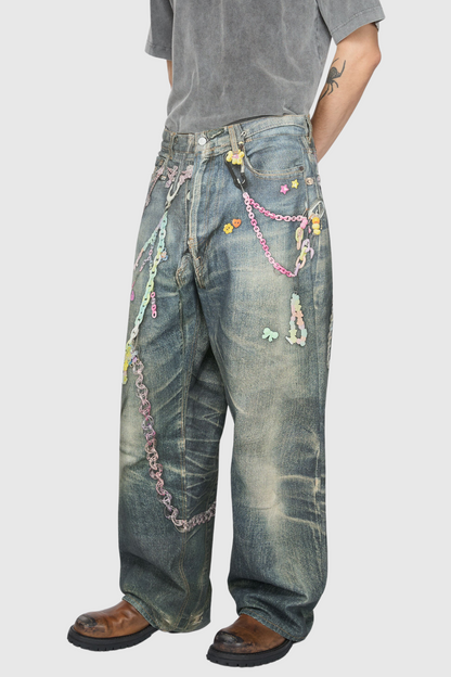 Yenpha Chain Print Wide Jeans