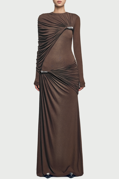Zamir Asymmetric Ruched Maxi Dress - Brown