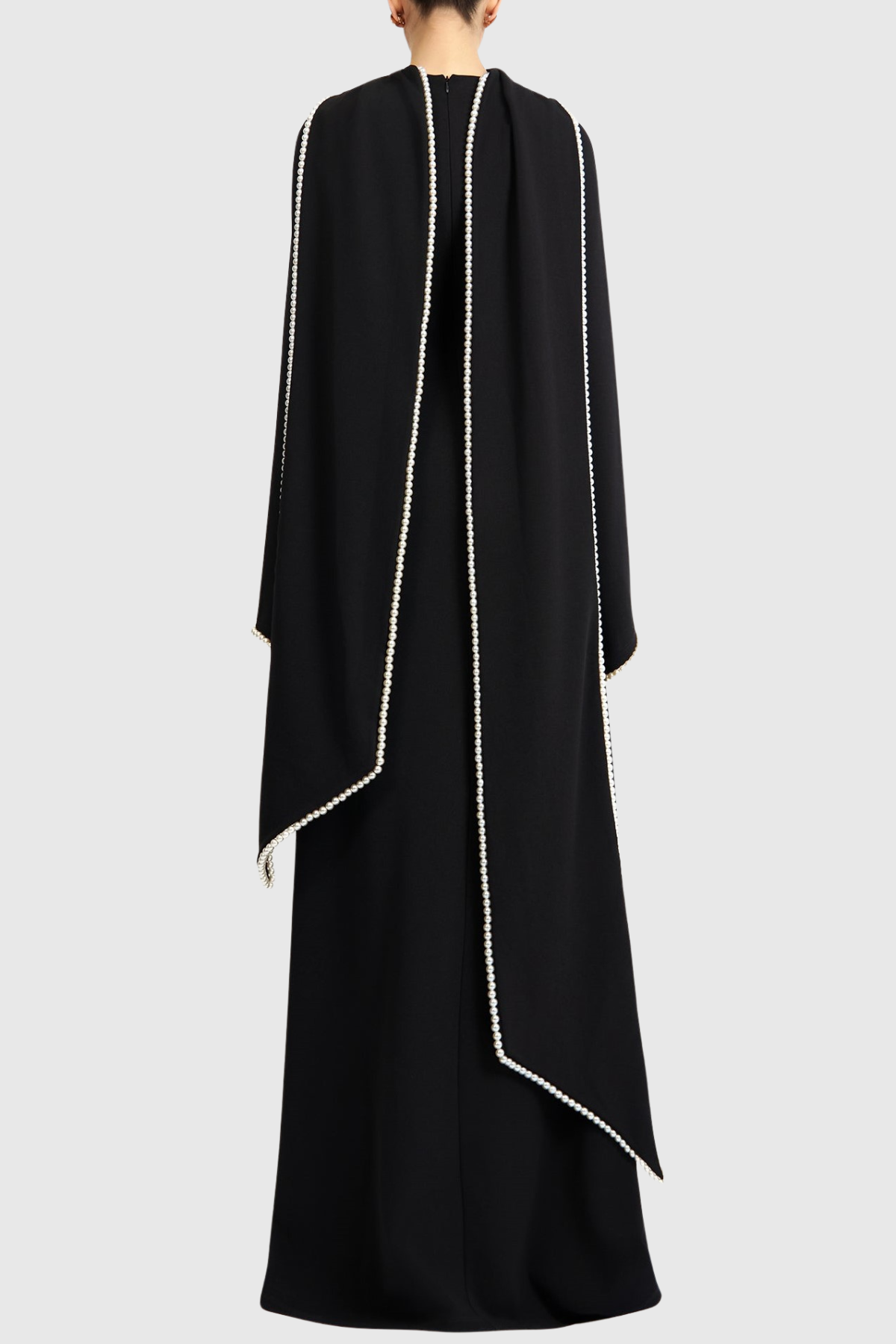 Zisel Pearl Trim Shawl Maxi Dress - Black