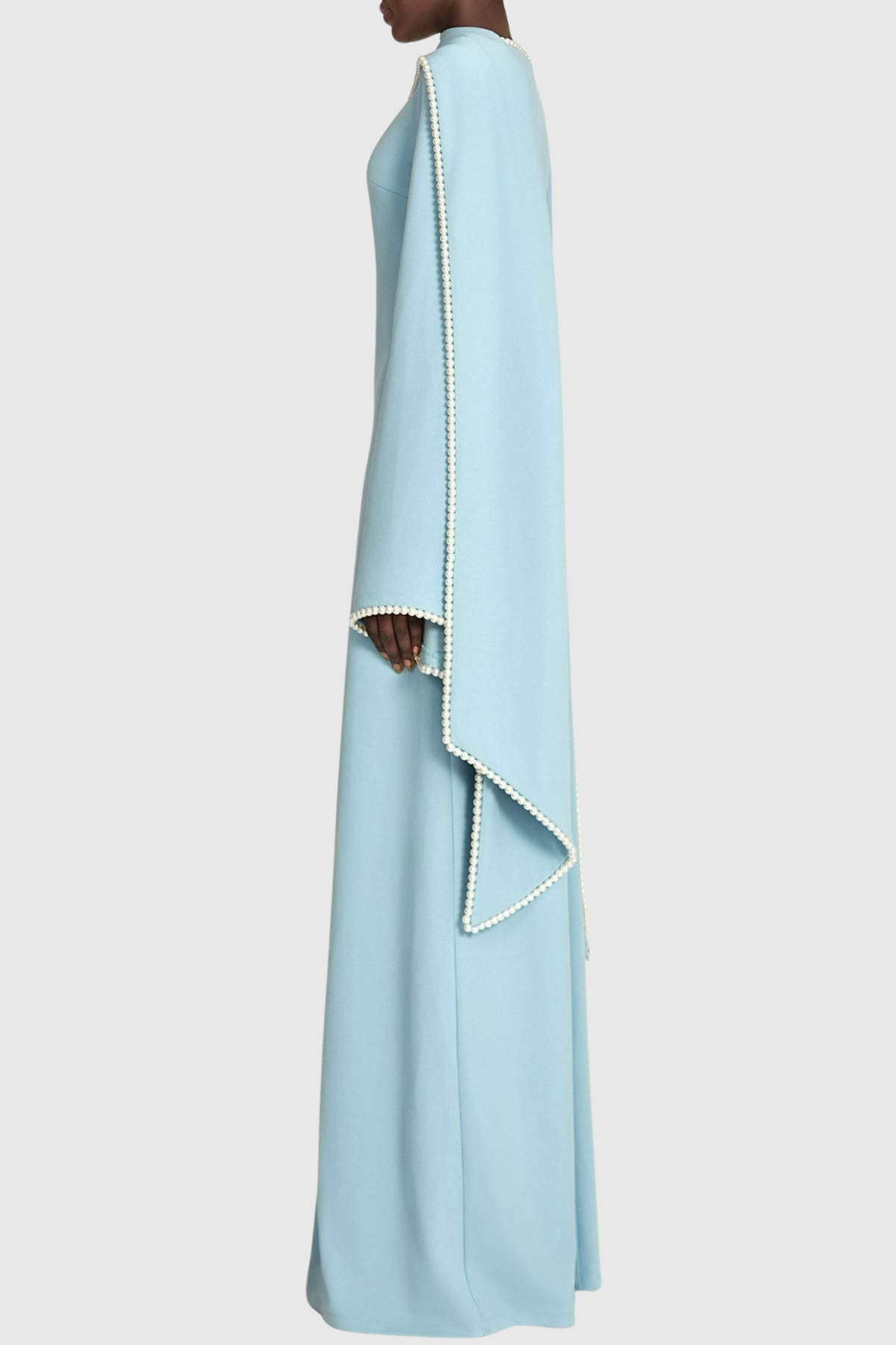 Zisel Pearl Trim Shawl Maxi Dress - Blue