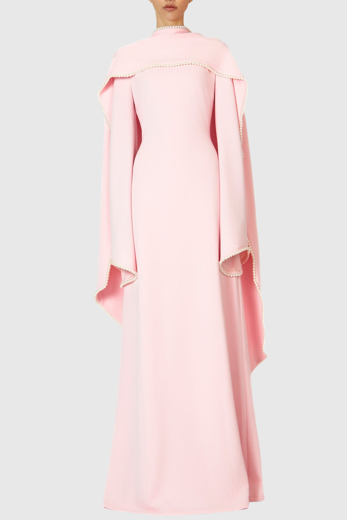 Zisel Pearl Trim Shawl Maxi Dress - Pink