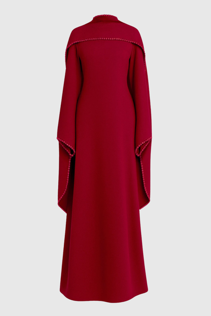 Zisel Pearl Trim Shawl Maxi Dress - Red