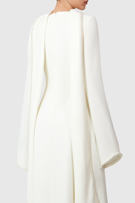 Zisel Pearl Trim Shawl Maxi Dress - White