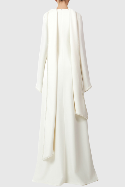 Zisel Pearl Trim Shawl Maxi Dress - White