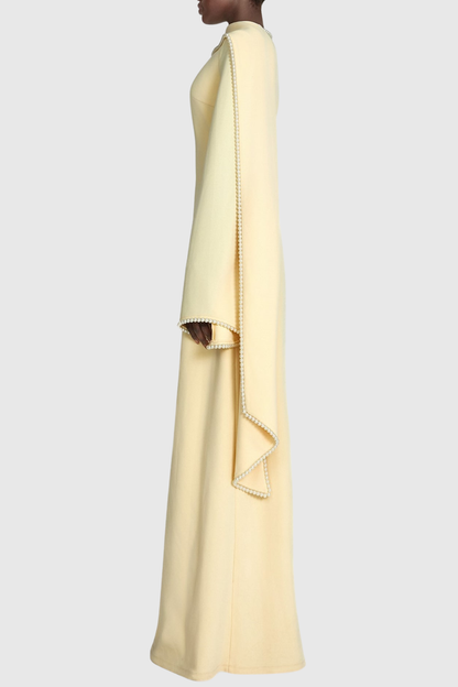 Zisel Pearl Trim Shawl Maxi Dress - Yellow