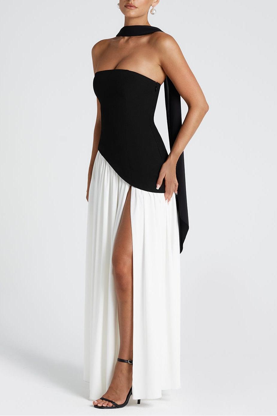Miloni Strapless Split Maxi Dress - Black/White