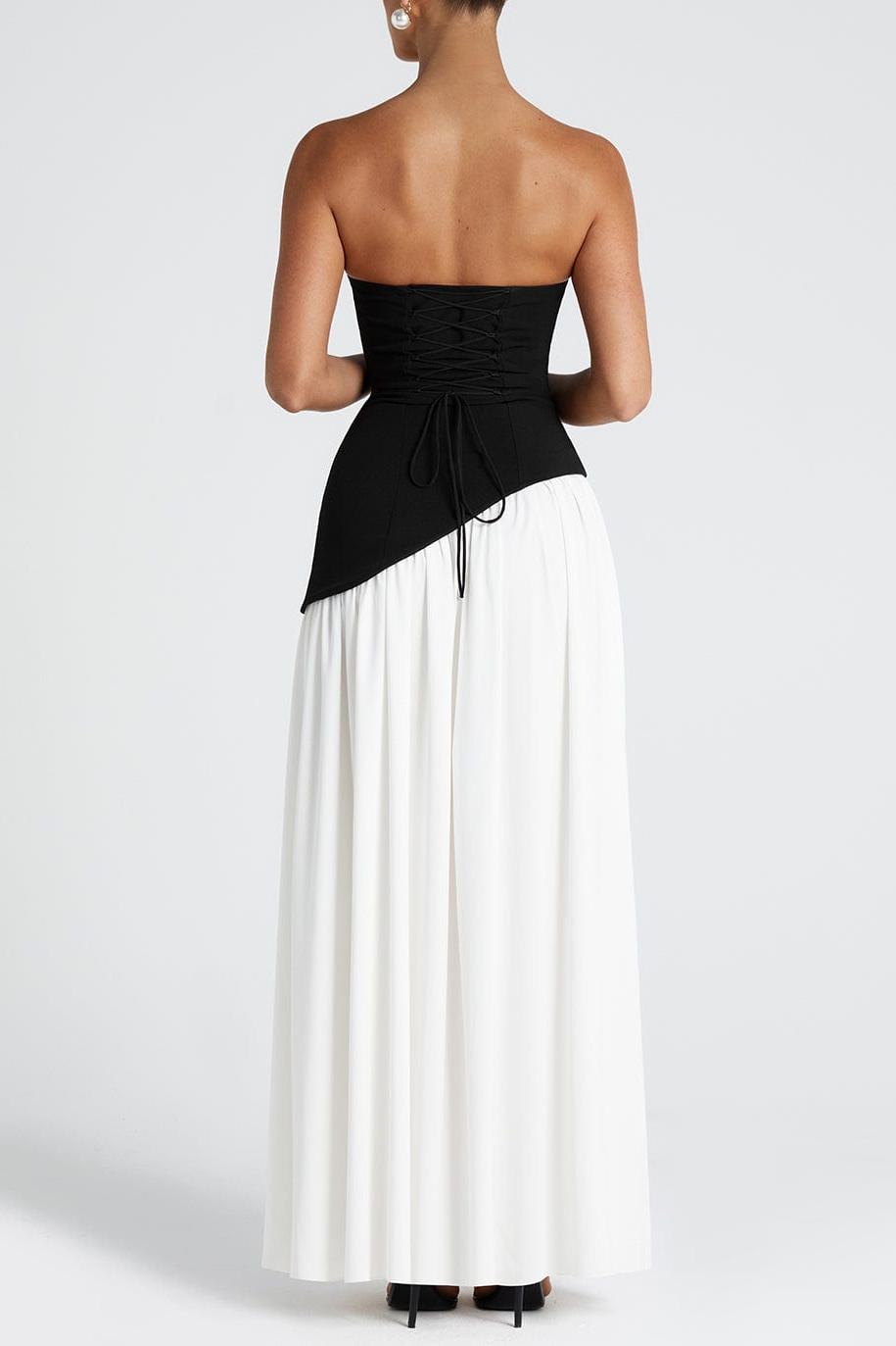 Miloni Strapless Split Maxi Dress - Black/White