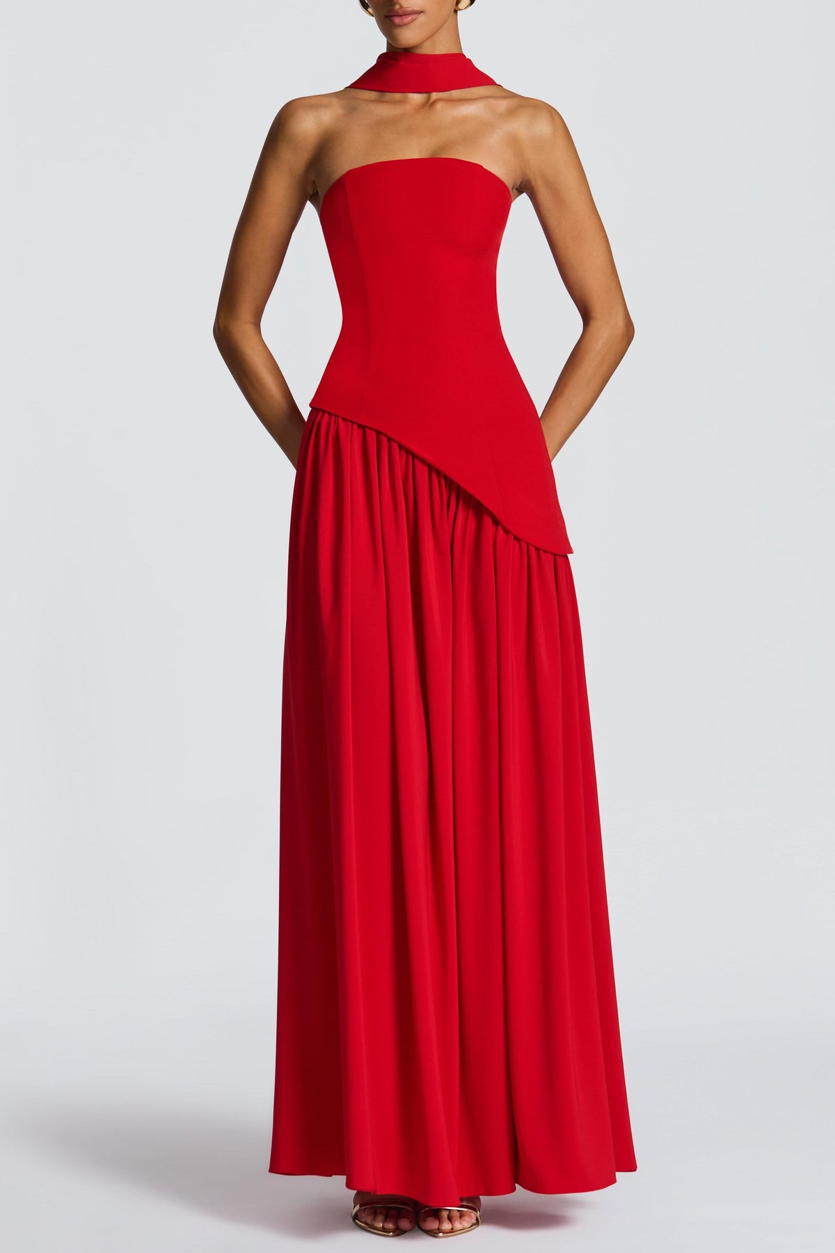 Miloni Strapless Split Maxi Dress - Red