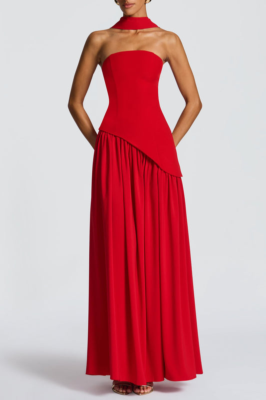 Miloni Strapless Split Maxi Dress - Red