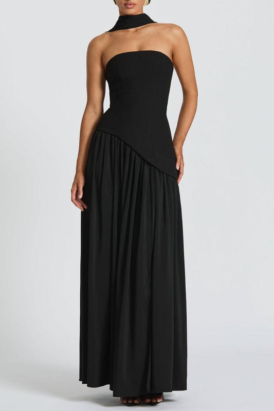 Miloni Strapless Split Maxi Dress - Black