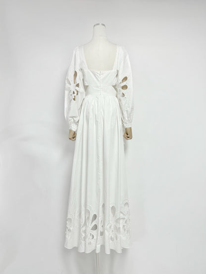 White Ruffle High-Low Cut-Out Midi Dress Premium Fabric - product view 7