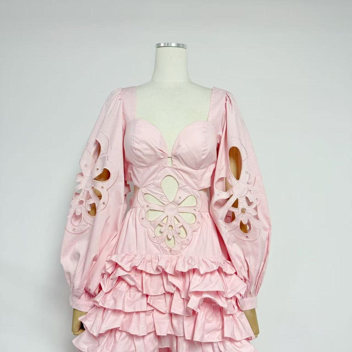 Pink Floral Cut-Out Tiered Dress Premium Fabric - product view 2