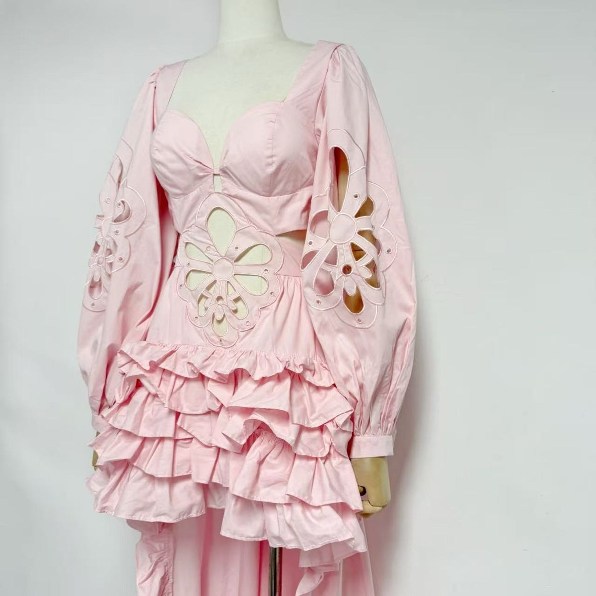 Pink Floral Cut-Out Tiered Dress Premium Fabric - product view 6