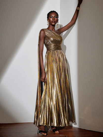Glamorous Cape Shoulder Ruched Maxi Dress