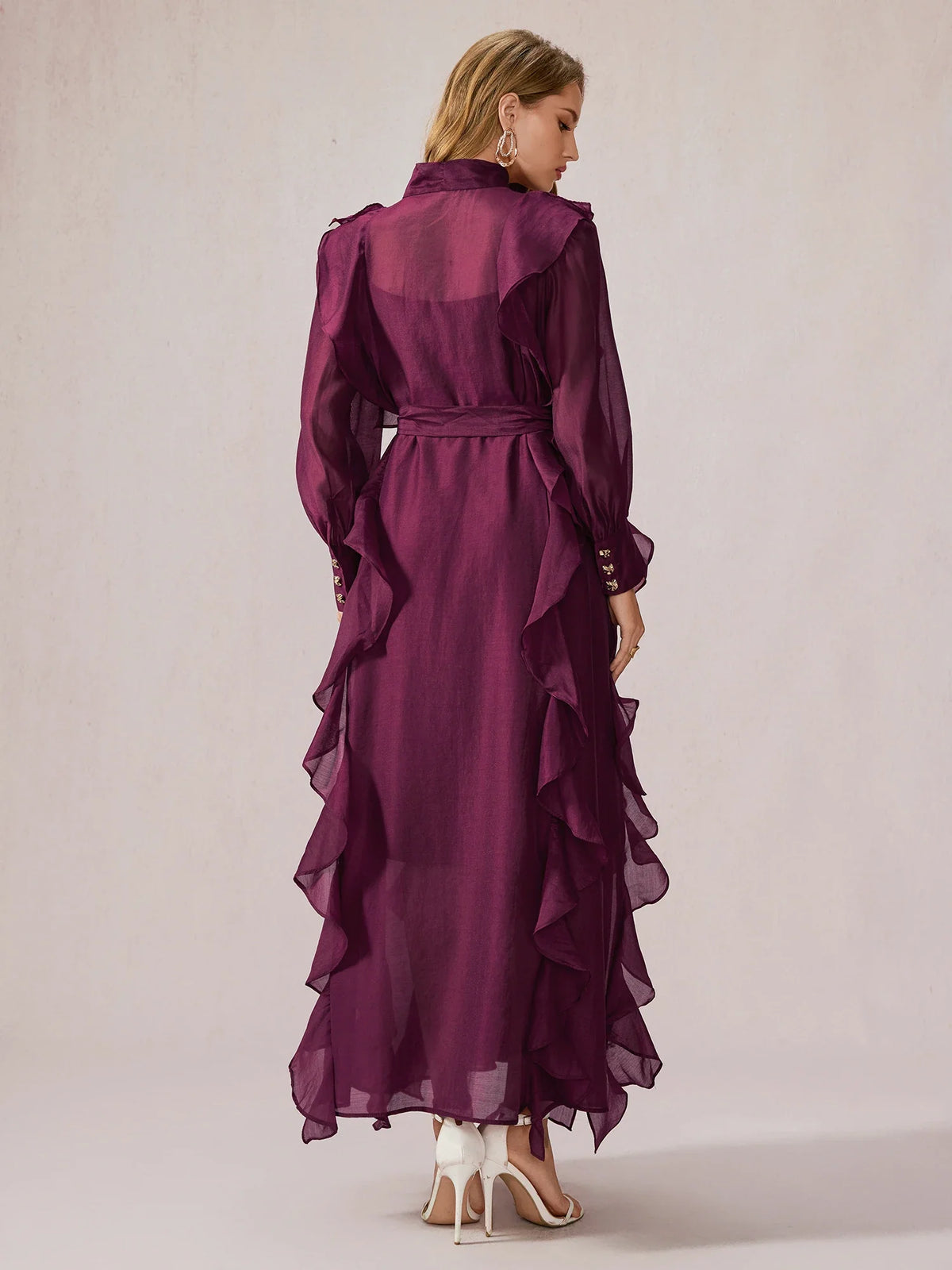 Purple Ruffle Midi Dress