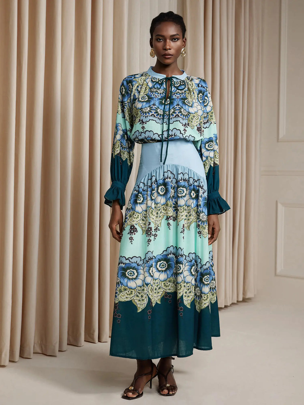 Ruffle Printed High-Waist Two-Piece Set