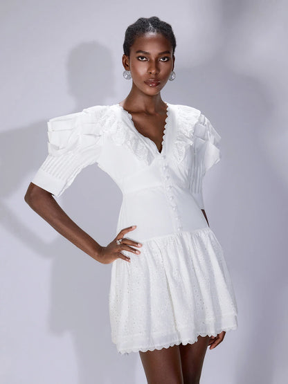White V-Neck Cut-Out Mini Dress